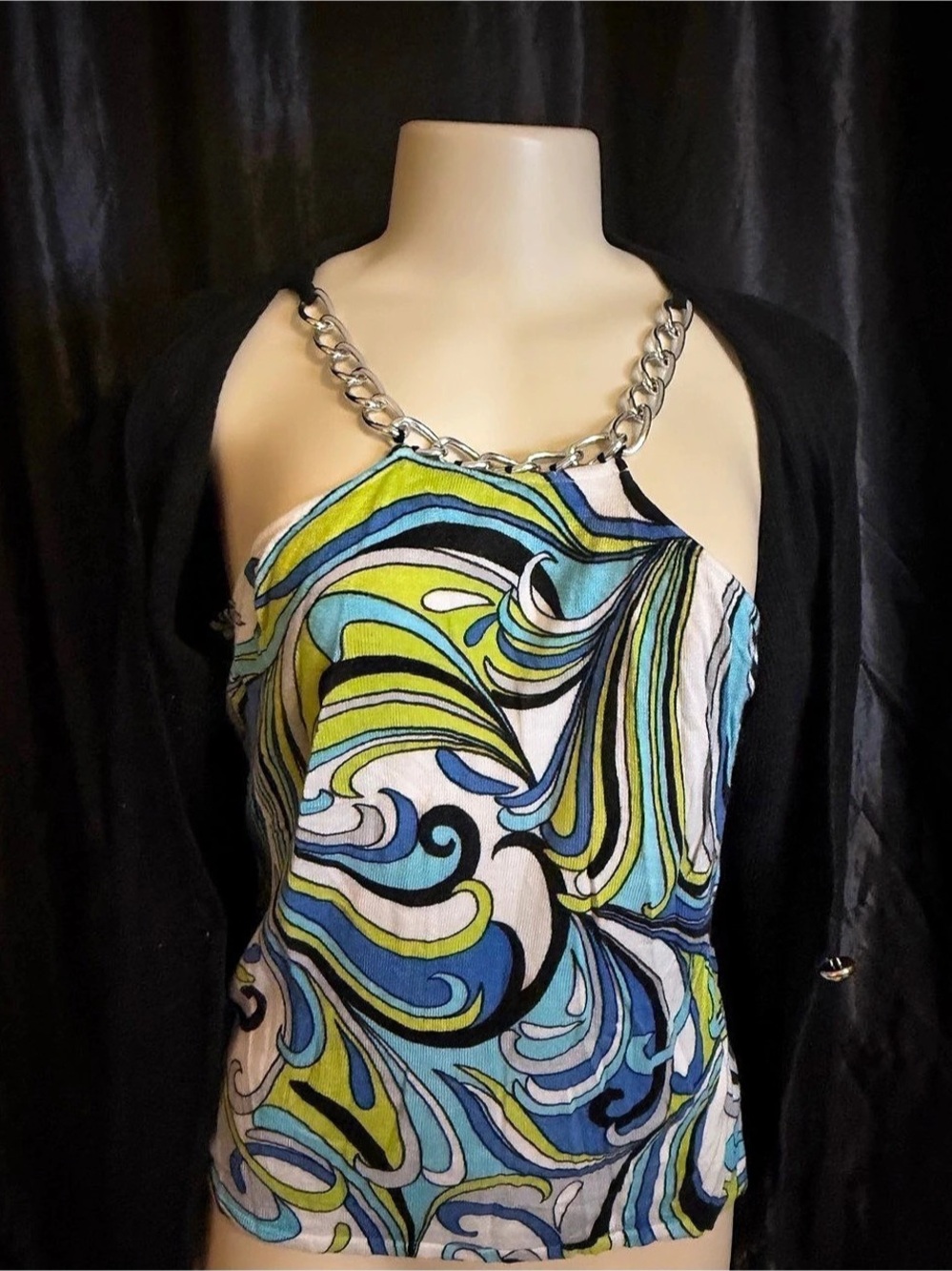 August Silk Abstract Silk Print Top Size XL